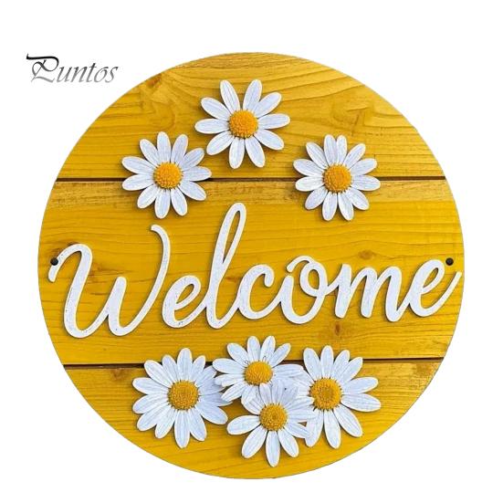 Decorative Wood Sign for Porch Wooden Daisy Welcome Front Door, Rustic Farmhouse Hanging Wall Decor Floral Art with Hemp Rope, Plaque Home Entrance