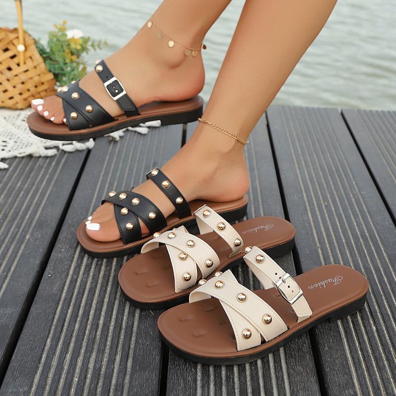 Fashion Women's Luxury Rivets Decorative Slide Sandals Summer Shoes 2025 Fashion Sexy Casual Beach Party Slippers Flat Flip Flops Women