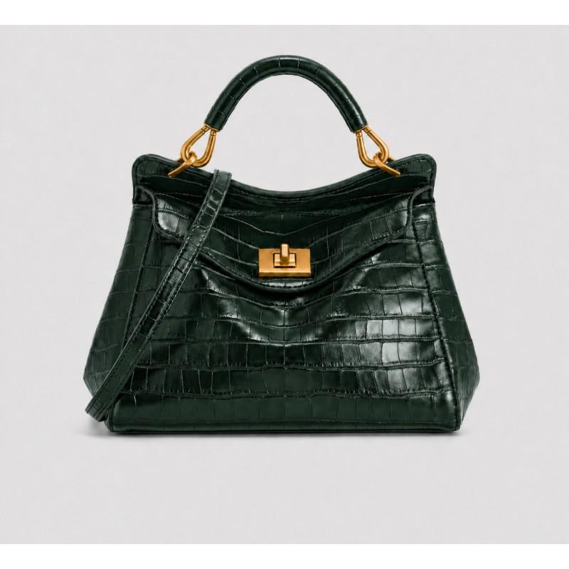 Vintage Stone Texture PU Tote Bag With Lock Crossbody Shoulder Daily Commute