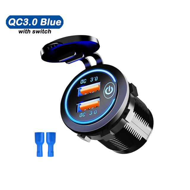 LED Car Charger Car Charger with Touch Switch Dual USB Waterproof Power Socket Fast Charging Plug Car Modification Charger