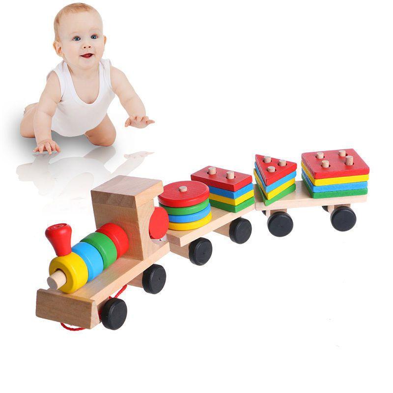 Delightful Kids Developmental Toys Train Truck Wooden Geometric Blocks Baby Educational Toy