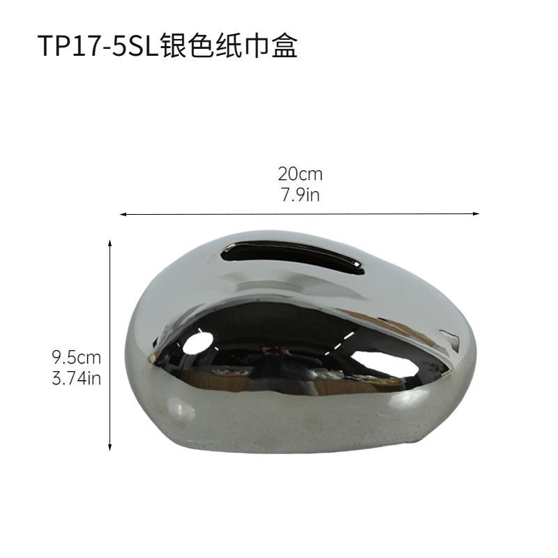 Electroplated Gold Ceramic Tissue Box Oval Home Napkin Container Living Room Dining Table Drawer Paper Box Home Decoration Gift