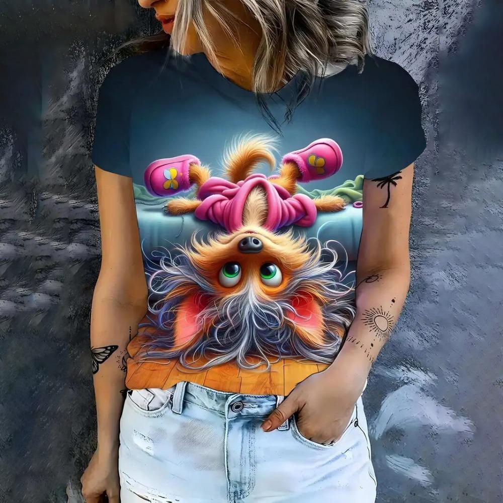 Vtipná dámská trička Letní ležérní krátký rukáv kulatý výstřih Tričko Módní streetové oblečení Dámské oversized oblečení Kreslená trička