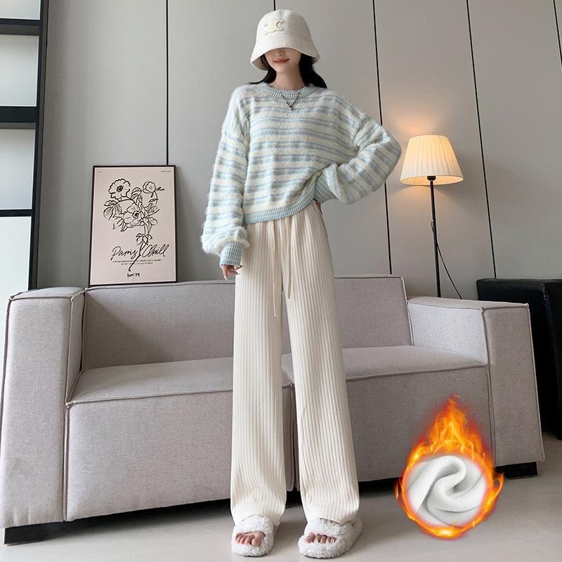 Mousse Wide-leg Pants for Women's In Autumn and Winter New High-waisted Slimming Straight-leg Pants for Women Dopamine Loose Casual Pants for Women