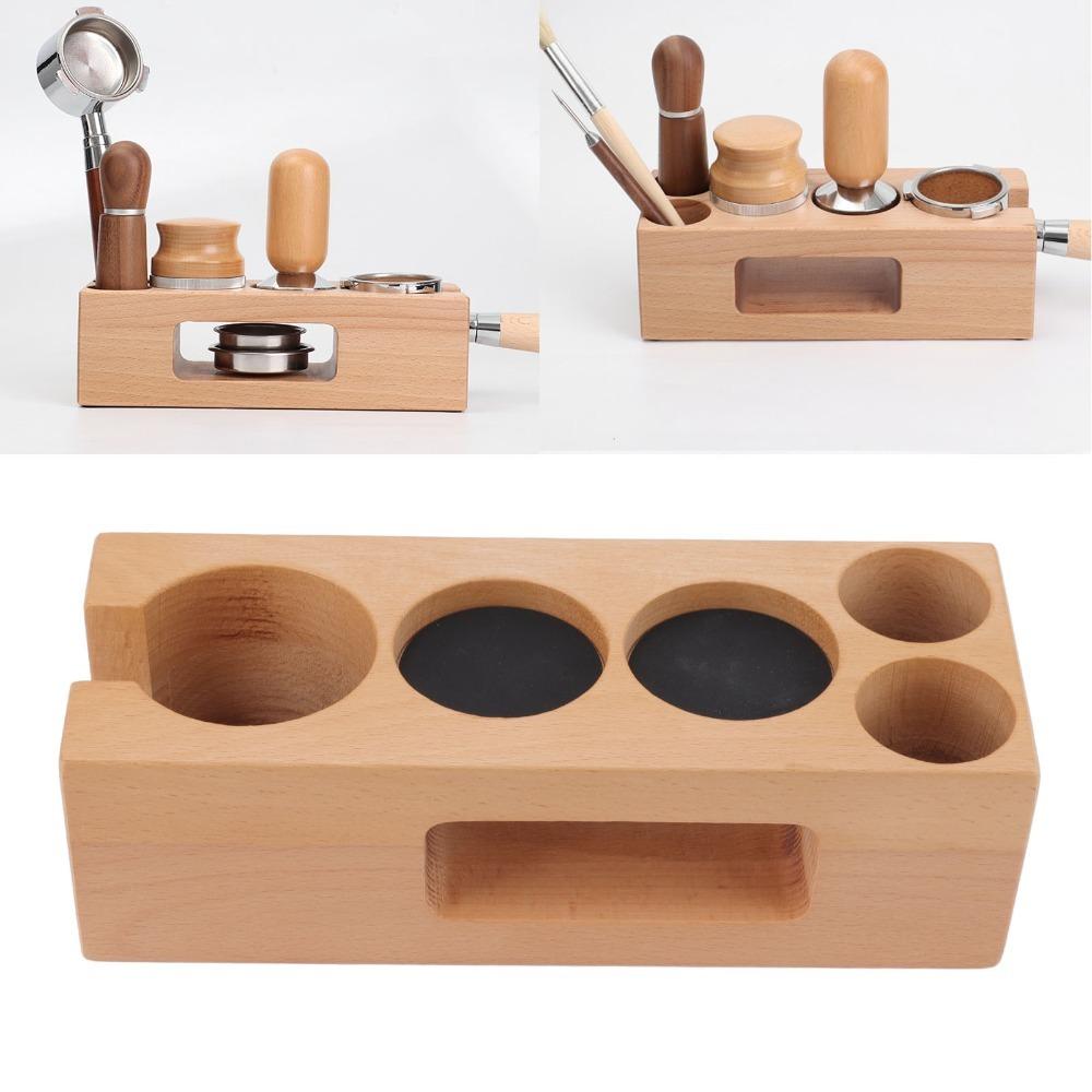 Wood Material Coffee Tamping Station 5 Hole Espresso Tamping Station For Cafes S
