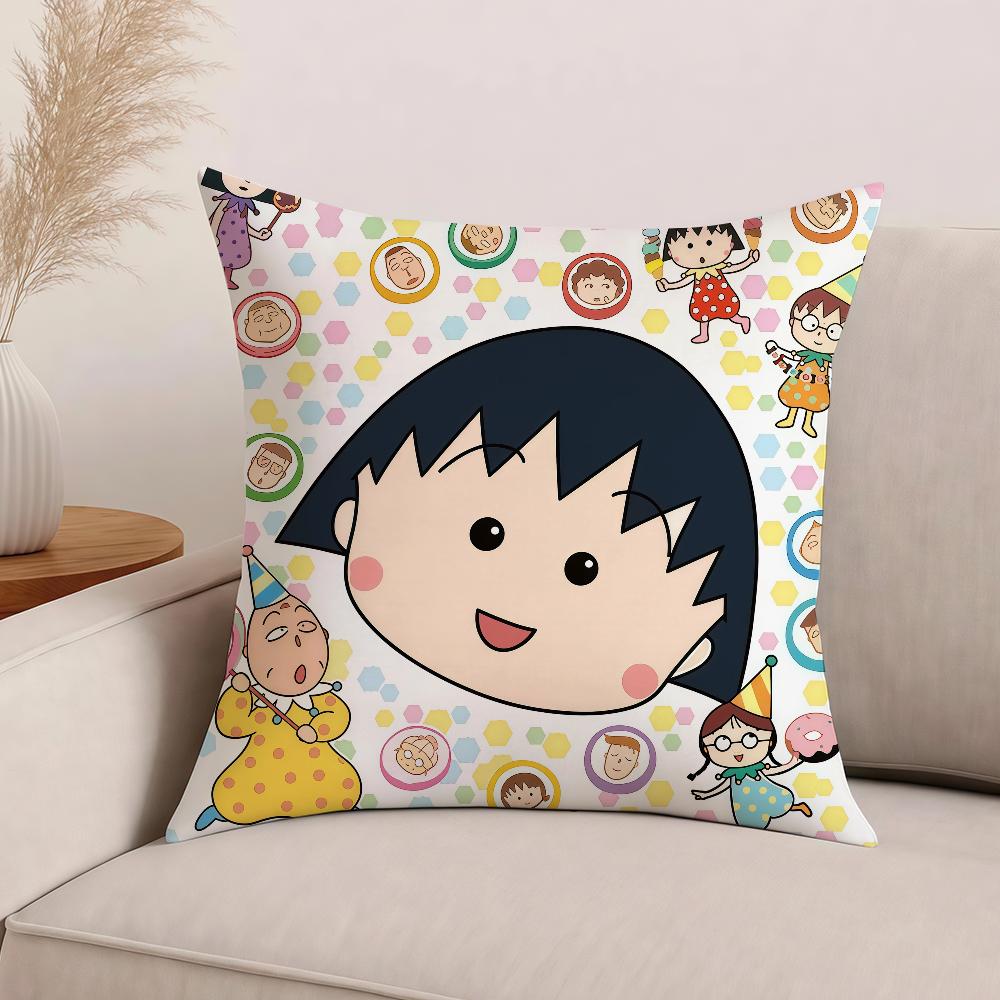 Tecknad C-Chibi M-Maruko-C-chan Kuddfodral Kontorskuddar Lämpliga för Soffa Bil Sovrum Dekorativt Kuddfodral