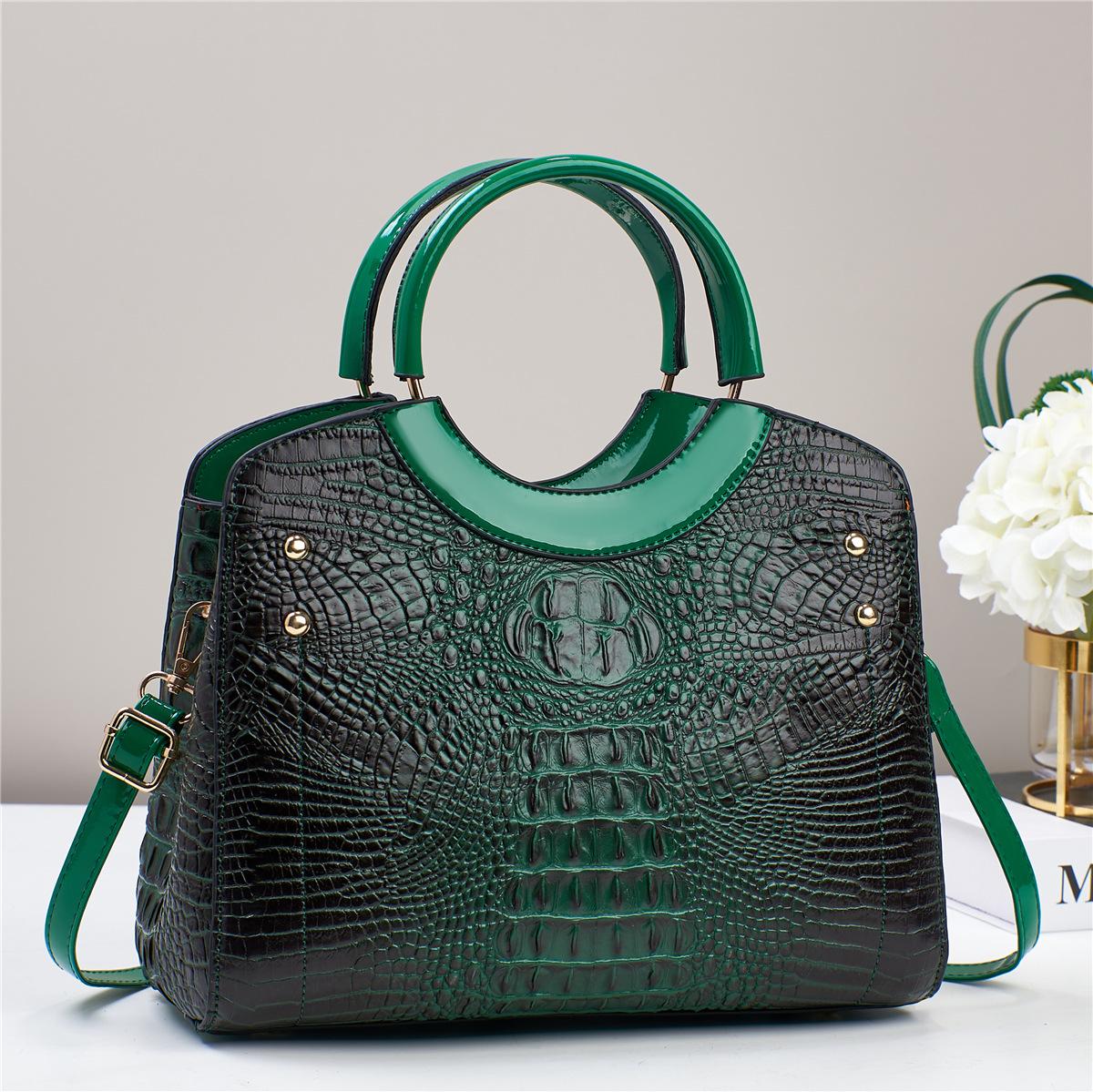

Женские кошельки с крокодиловым принтом и верхней ручкой, сумки через плечо из искусственной кожи, женская модная сумка-тоут большой вместимости с плечевым ремнем зелёный