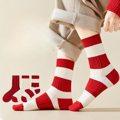 Damen Herbst- und Winter Verdickte Warme Antibakterielle Deodorant Rote Tube Wollsocken