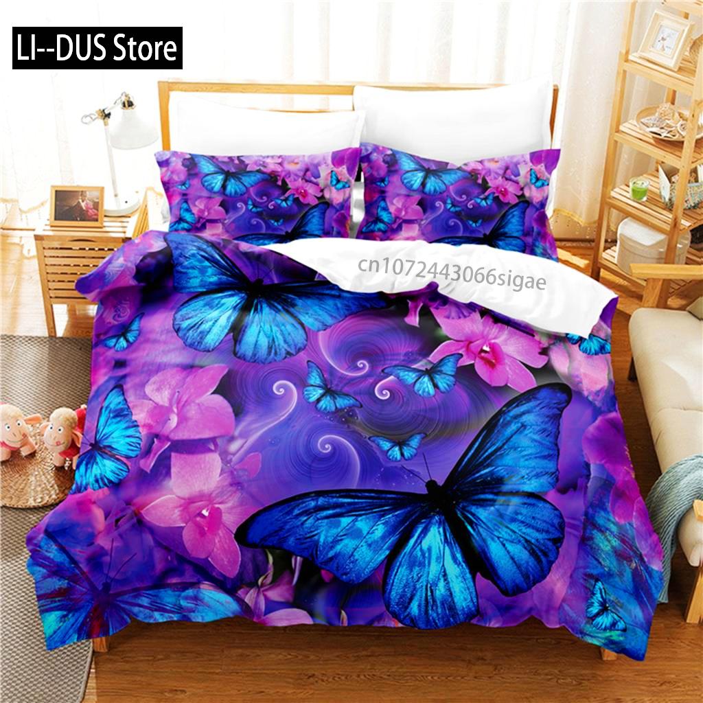 Blue Flower Bedding Set Duvet Cover Set 3d Bedding Digital Printing Queen Size Bedding Set Fashion Design