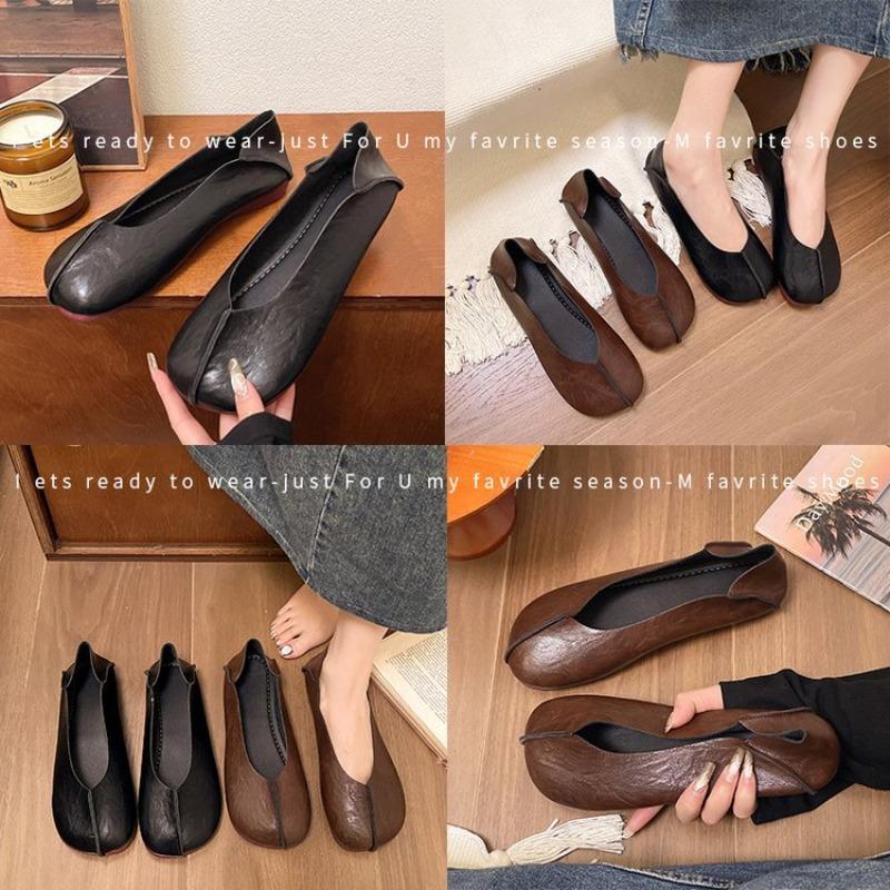 Large size shallow mouth flat bottom Doudou shoes women's new retro soft sole soft surface foot cover casual lazy single shoes