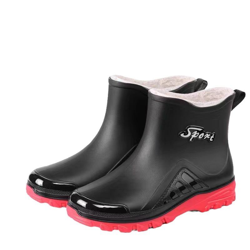 New Rain Shoes Men's Medium Tube Warm Rain Boots Velvet Waterproof Shoes Kitchen Rubber Shoes Overshoes Car Wash Fishing Shoes Men