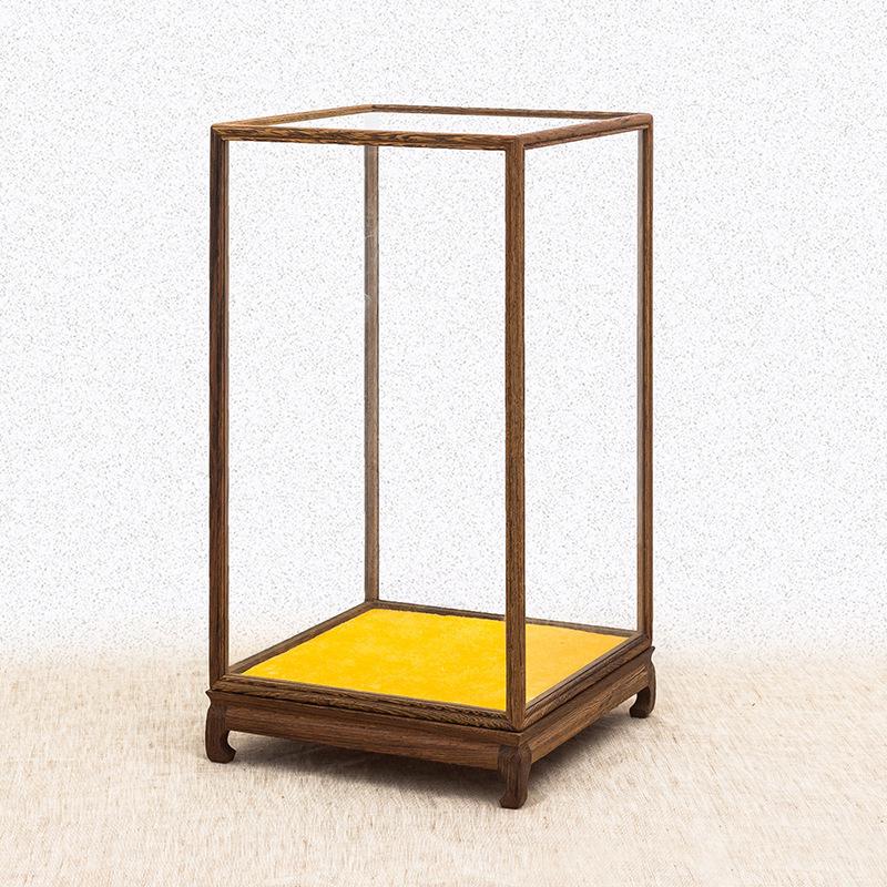 Rosewood Glass Treasure Cage for Guanyin and Buddha Statues – Custom Dustproof Display Box Ornament