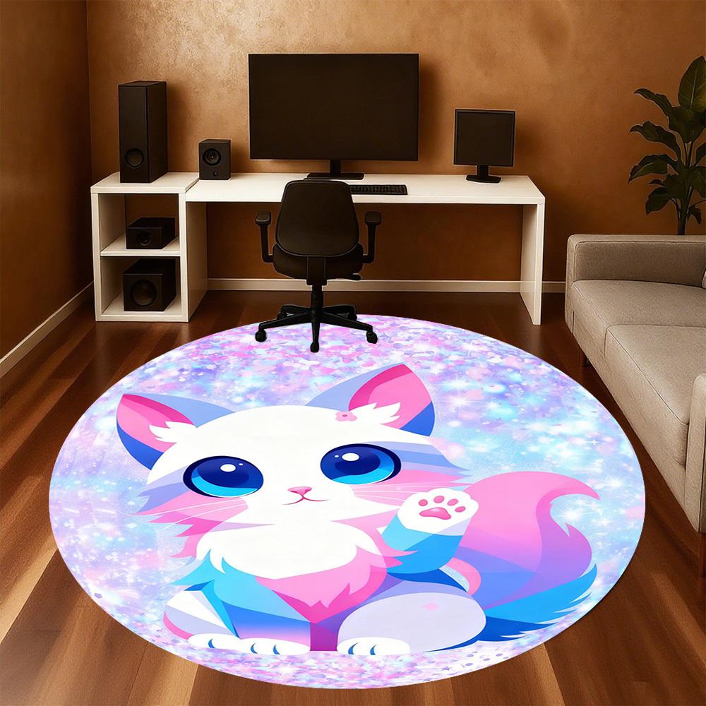 1PC Cat Fantasy Round Chair mat Area Rug - Non-Slip, Floor Mat for Office, Bedroom, and Indoor Decor -Gift D1127185