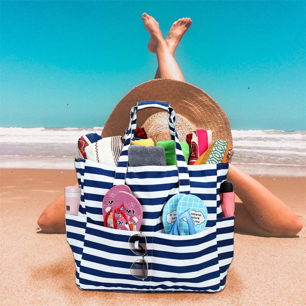 Beach Tote Bag Waterproof Foldable Large Capacity Lightweight Portable Travel Storage Bag for Outdoor Swimming Vacation