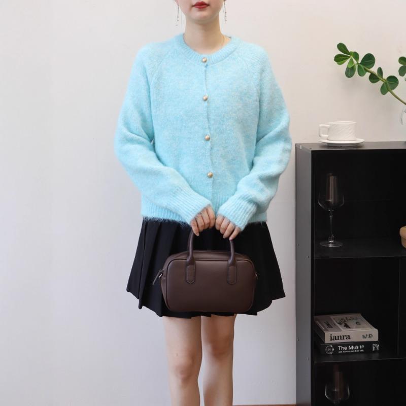 Gentle Wind Knitted Cardigan Autumn and Winter New Loose Round Neck Soft Waxy Casual Temperament Sweater Jacket Women