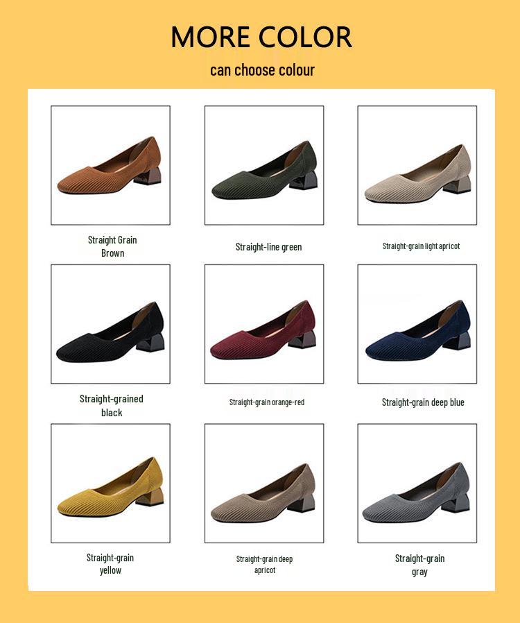 Women’s Breathable Knit Square Toe Chunky Heel Casual Shoes - 4cm Medium Heel, Plus Size, Soft Sole, Summer Style.