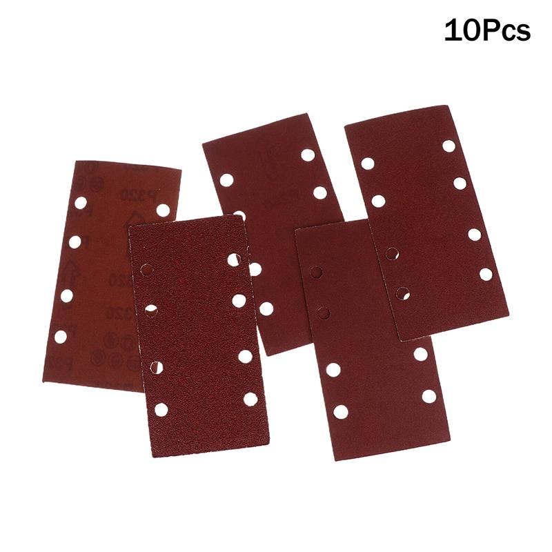 10pcs 8-Hole Rectangular Premium Flocked Sandpaper Sheets Self-Adhesive 185X93mm - Assorted Grits For Air Grinders