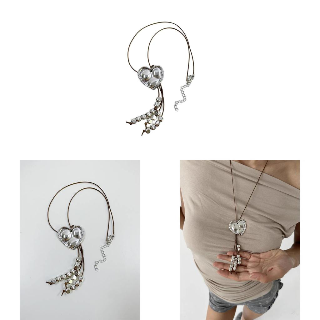 Y2k Heart Pendant Necklace With Geometric Alloy Design For Bohemian Fashion Fans