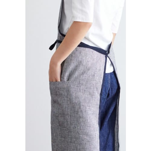 fog linen work Linen Piping Apron, Black and White Houndstooth, LKA117-BKCHE