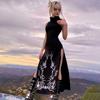 Gothic Print Midi Dress For Women Summer Turtleneck Dark Academia Fashion Long Dress Harajuku Sleeveless Black Dresses