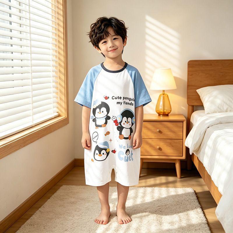 Kids' Summer Cotton Jumpsuit Pajamas: Short Sleeve Unisex Bodysuit for Boys & Girls