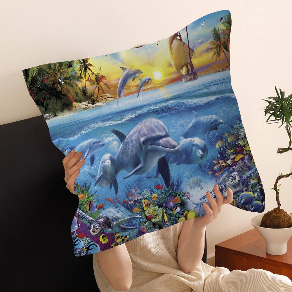 Ocean World Shark Area Pillow Covers Cartoon Sofa Decorative Home Double-Sided Printing Short Plush Cute Cushion Cover