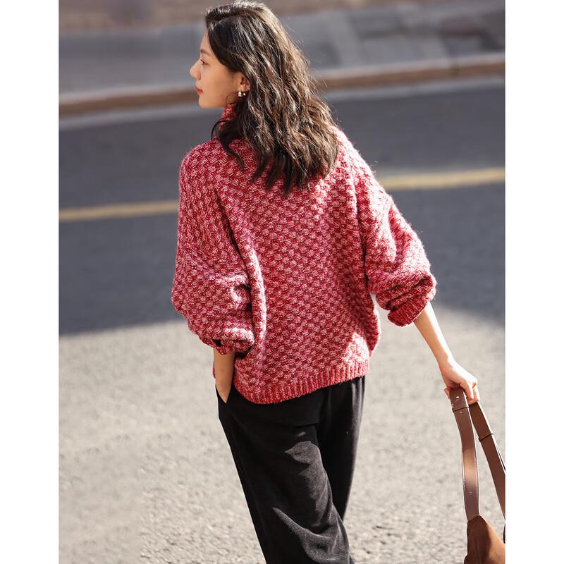 Demana Women's Cozy High-Neck Plaid Knit Sweater