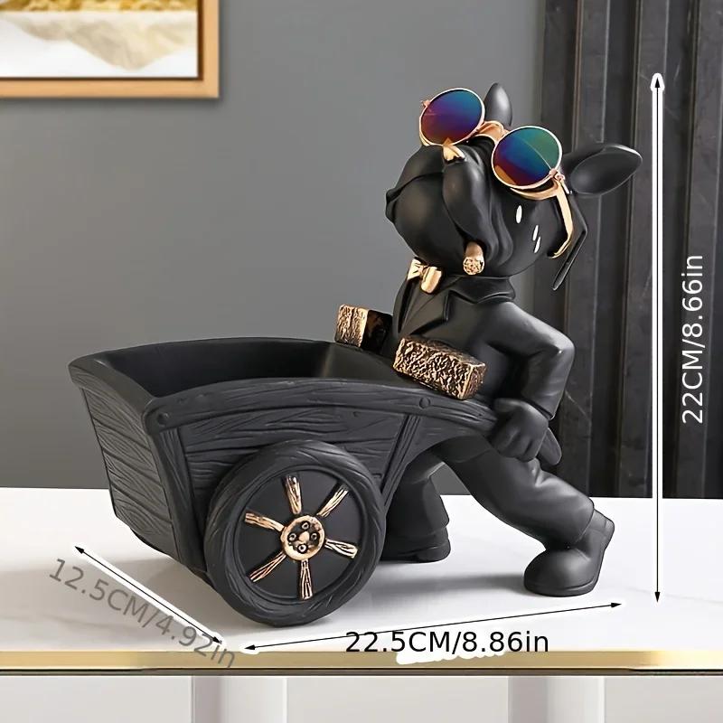 

French Bulldog with Cart Resin Sculpture - Living Room/Table Decor Dog Figurine Ornament (Home & Office Decoration) чёрный
