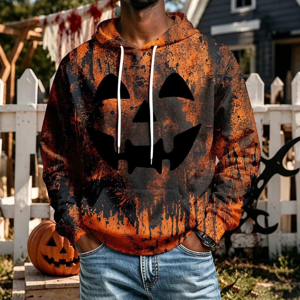 Men's Halloween Hoodie with Pocket, Casual Comfortable Pullover Sweatshirt for Everyday Wear