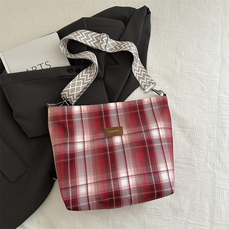 

Summer Women s Bag Plaid Canvas Women s Tote Bag Large Capacity Women s Shoulder Bag Commuter Underarm Bag