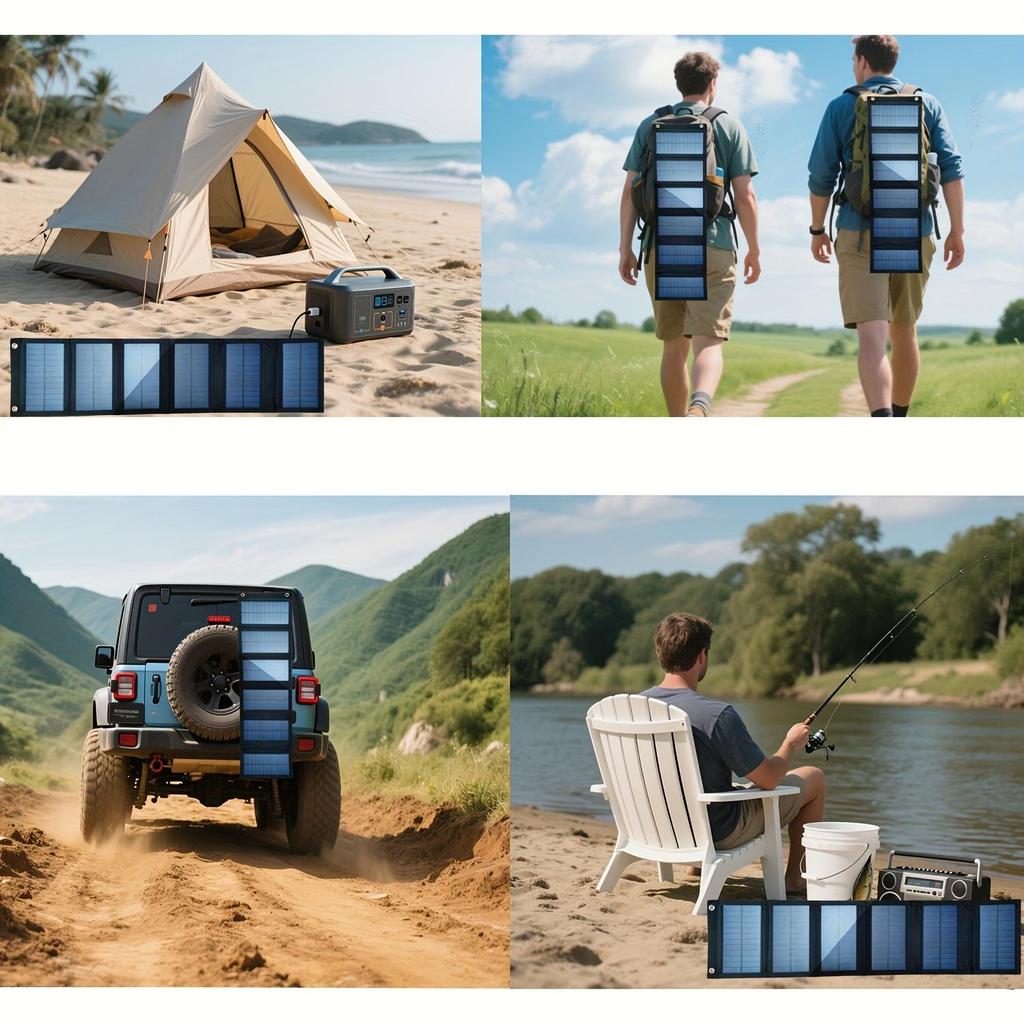 Foldable solar panel battery charger, suitable for portable power station generators, iPhones, iPads, laptops, TYPE-C and USB ports,