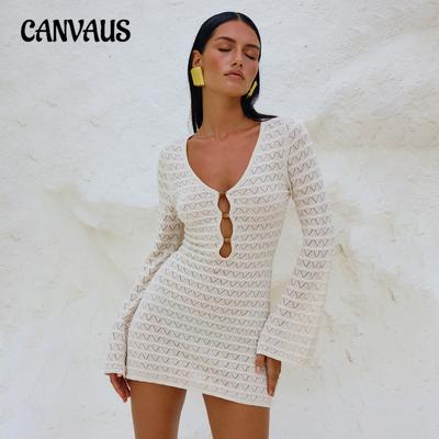 Women's Cover Ups Beach Dress Solid Color Sexy Knit Beach Bikini Swimsuit Cover Up Sunwear