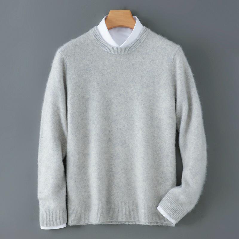 Men s Autumn/Winter Pure Wool Round Neck Thick Knit Sweater Pullover Double Extra Large
