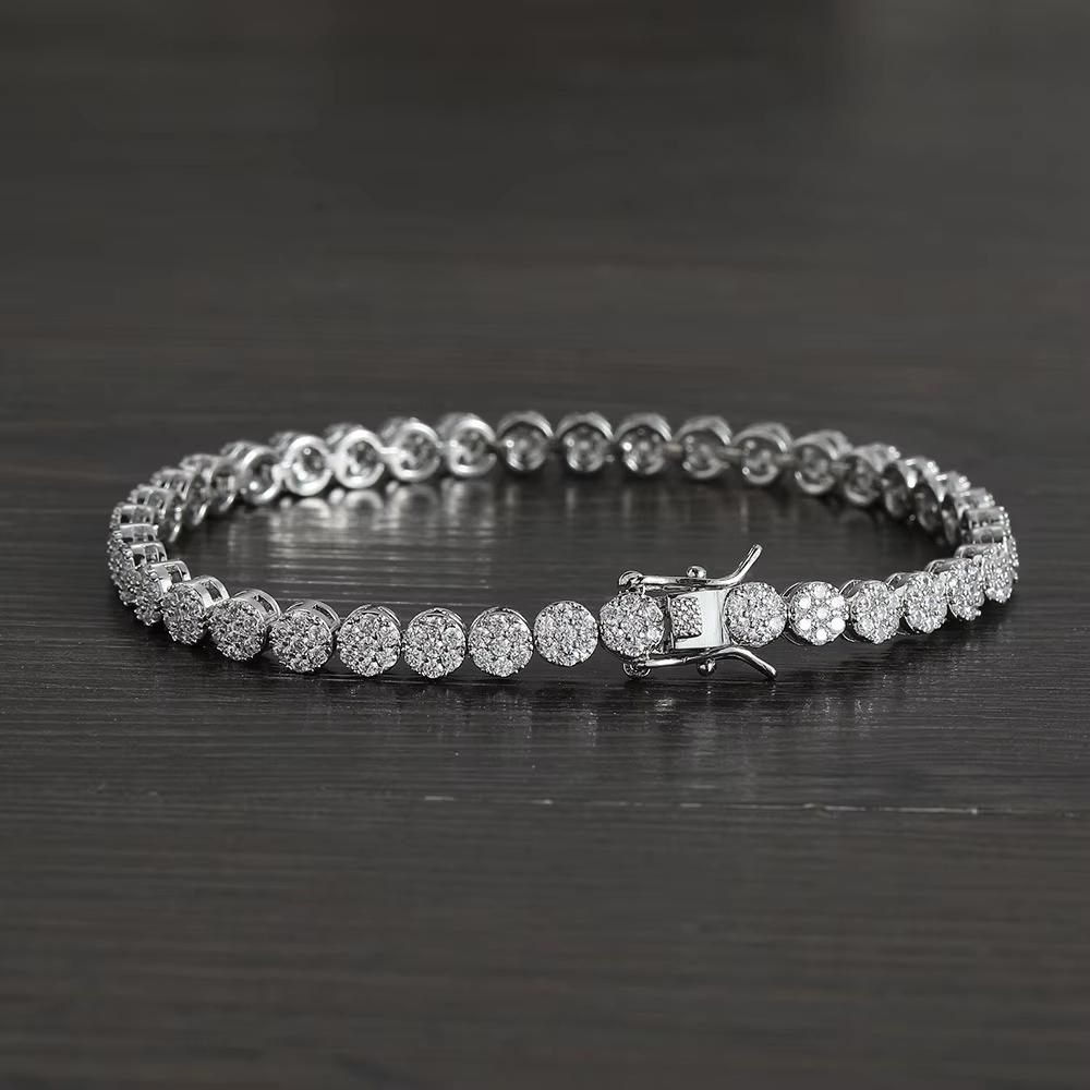 Fashion Hip Hop Jewelry Geometric Round Zircon Tennis Bracelet 5mm Bling CZ Iced Out Round Tennis Bracelet for Women and Men