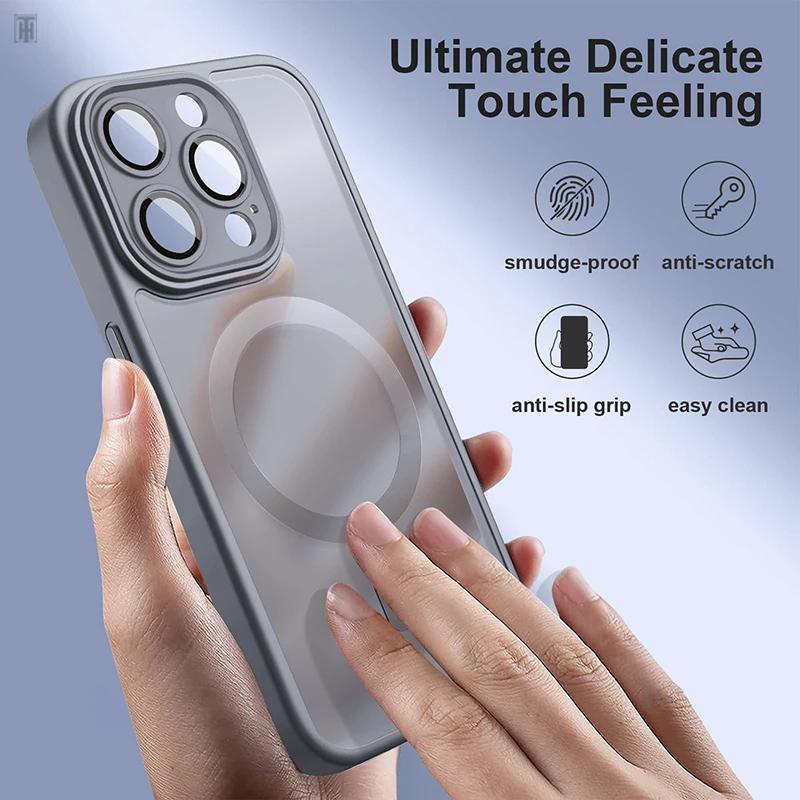 Luxury Antiskid Hard PC Matte Case For iPhone 15 14 13 12 11 Pro Max Plus  Full Lens Protect Magsafe Magnetic Translucent Cover