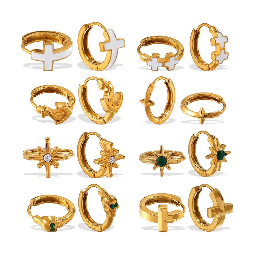 Women's Starburst Diamond-set Titanium Steel Hoop Earrings - Elegant Light Luxury Design