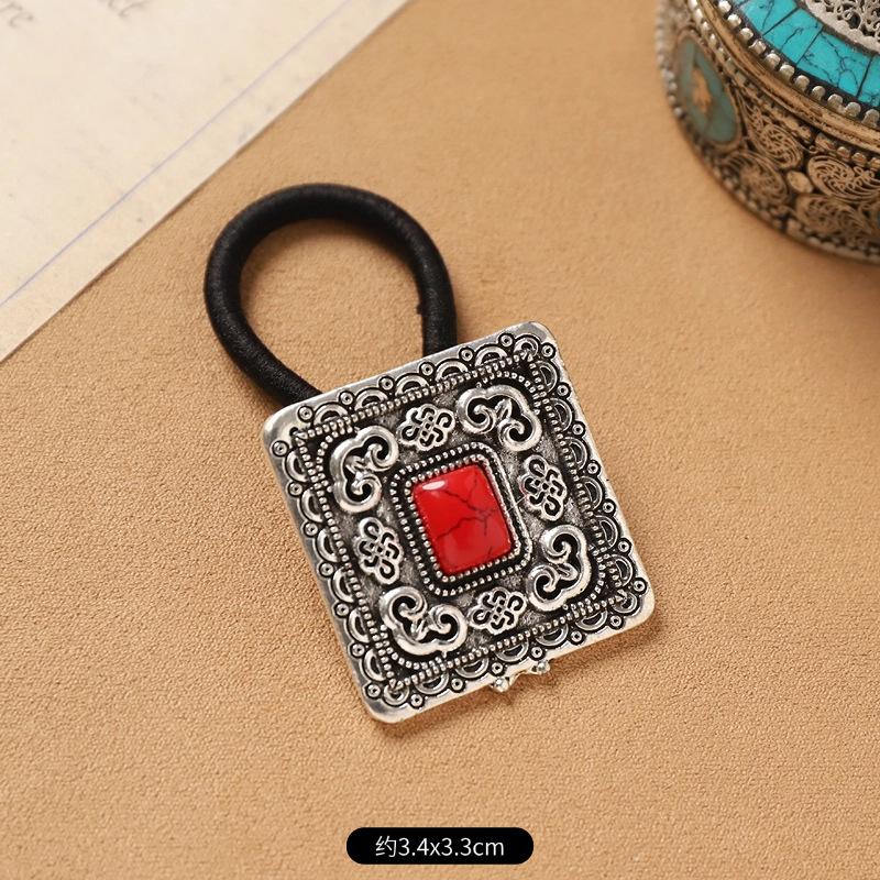 Mongolian Tibetan hair accessories retro turquoise inlaid hair rope niche exotic hair tie rubber band headrope women