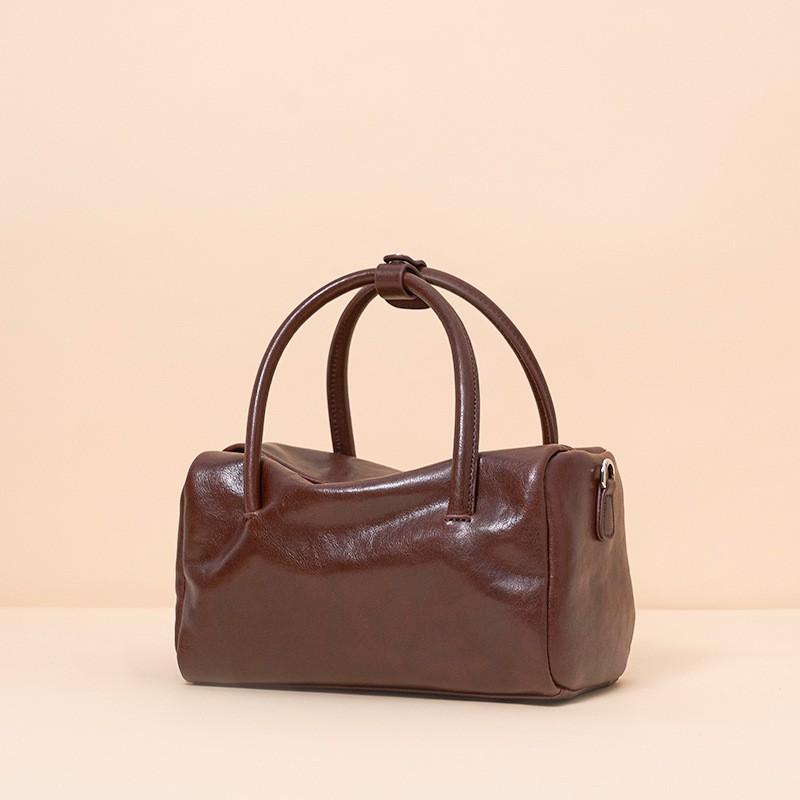 Genuine Leather Women's Bag Cross-border Cross-body New Top-layer Crystal Vegetable Tanned Tire Cowhide Portable Same Retro Boston