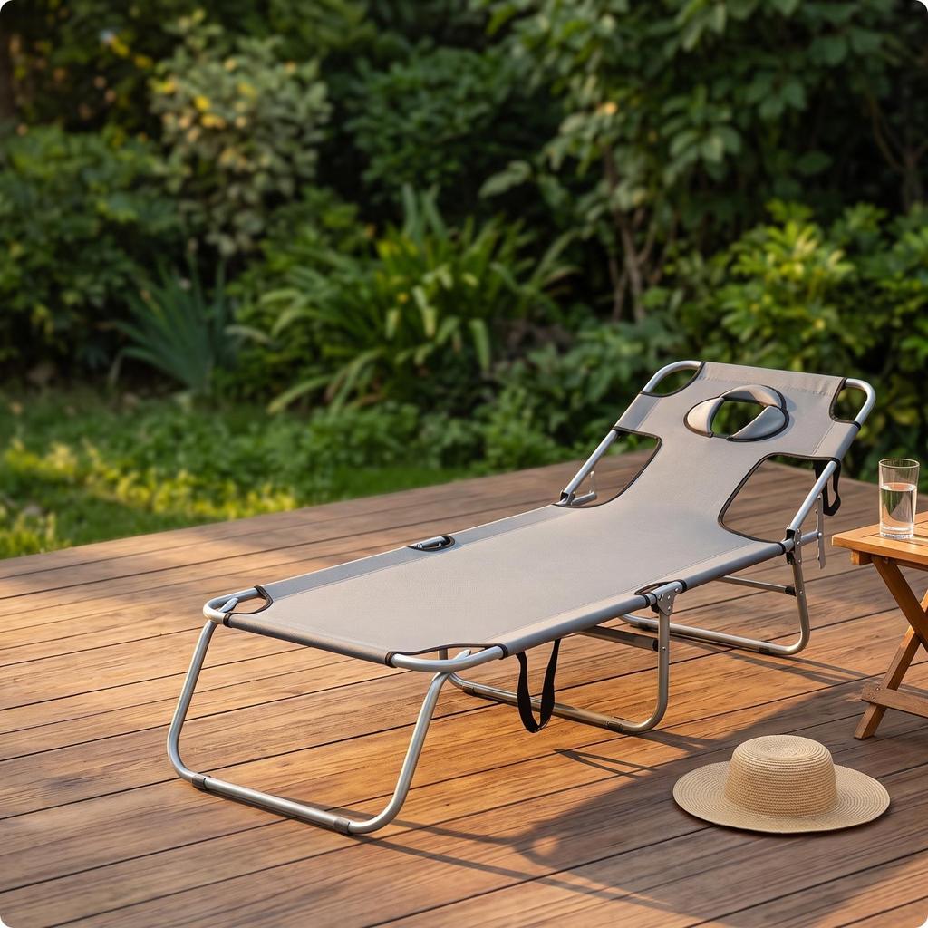 Comfortable Folding Sunbathing Lounger | Adjustable FourPosition Backrest, Outdoor with