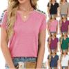 Women's Loose Casual Solid Color Short Sleeved V-Neck Patchwork Lace Short Sleeved Top