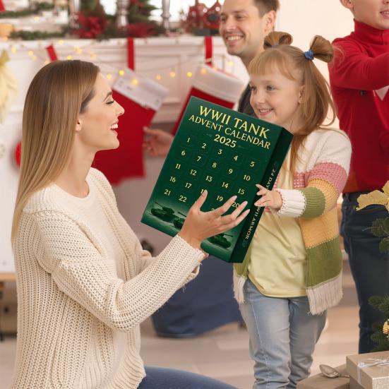 Calendar de Advent Tancuri din Al Doilea Război Mondial 2025 Calendar de Numărătoare Inversă până la Crăciun cu 24 de Ornamente Iconice Tancuri din Al Doilea Război Mondial Cadouri Surpriză pentru Pasionații de Istorie