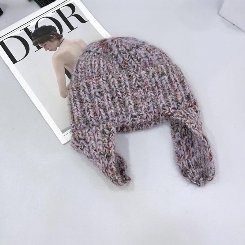 New snowflake point flanged wool hat women's autumn and winter warm knitted hat vertical strip bag head cold hat tide