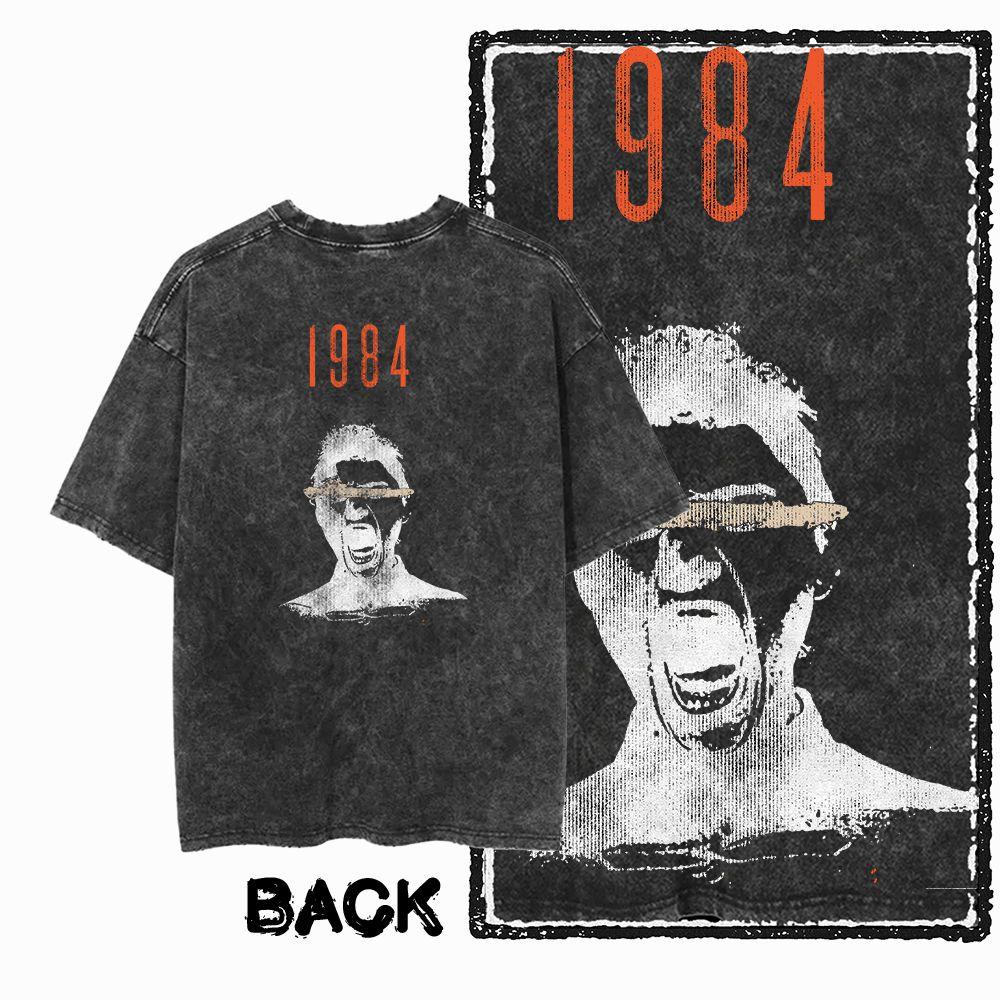 G02 Back Print Cotton Big Size 1984 Graphic Men T-shirt | Acid Washed  Streetwear Cool Vintage O-neck Men's Tee Tshirt