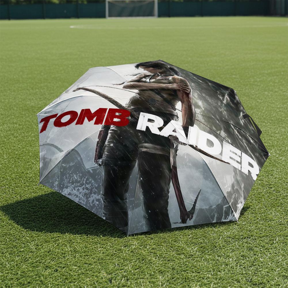 1 Pezzo Ombrello Pieghevole Automatico - Modello Tomb Raider, Design Portatile e Pieghevole con 8 Stecche, Regali di Natale e Compleanno