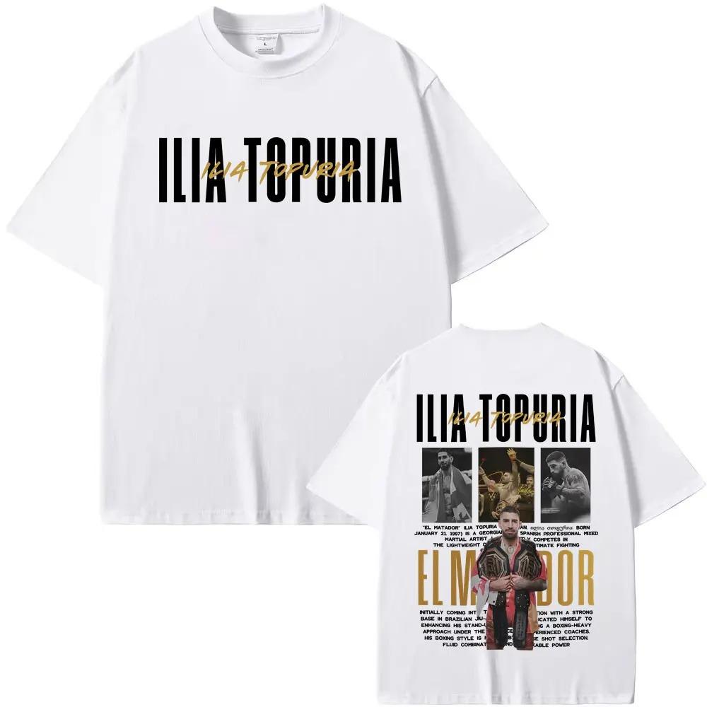 Ilia Topuria El Matador Campione UFC Maglietta Oversize Double-Sided MMA Fighting Grafica Retro Streetwear Unisex Casual Maglietta Nera
