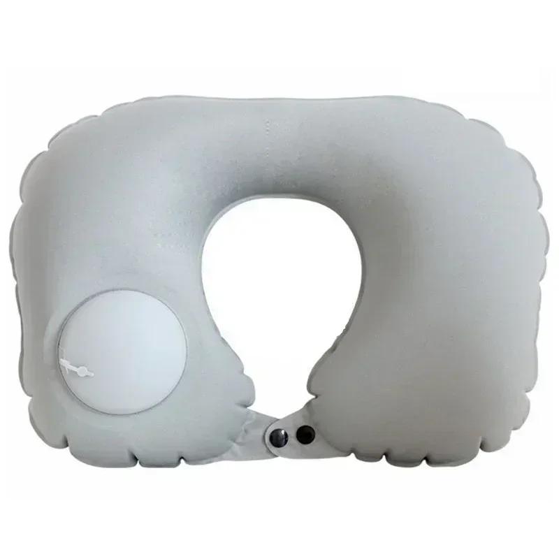 Flocking Inflatable Portable Neck Pillow That Can Be Stored And Self Filled Suitable For Outdoor Travel Business Trips Camping