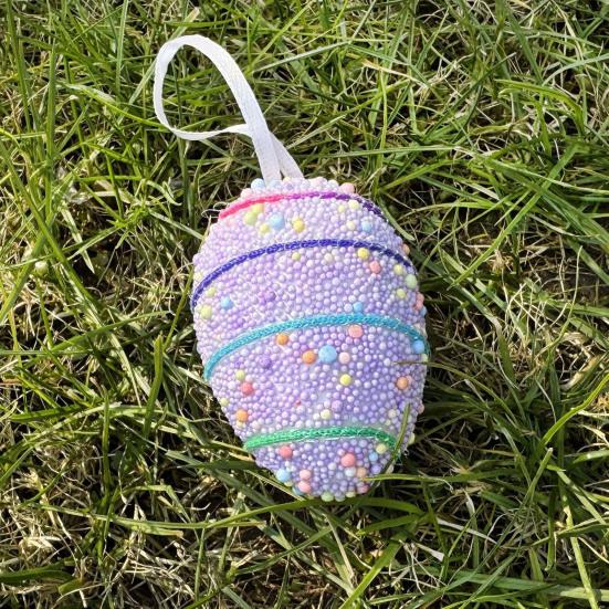 6Pcs Easter Eggs with Hanging String Foam Hanging Ornaments Striped Colorful Decoration for Easter Tree Home Party And Spring Crafts