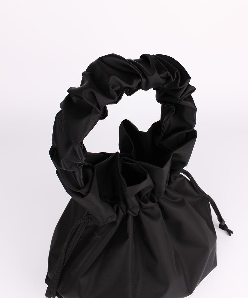 A By A Black Shirred Nylon Waterproof Bucket Bag