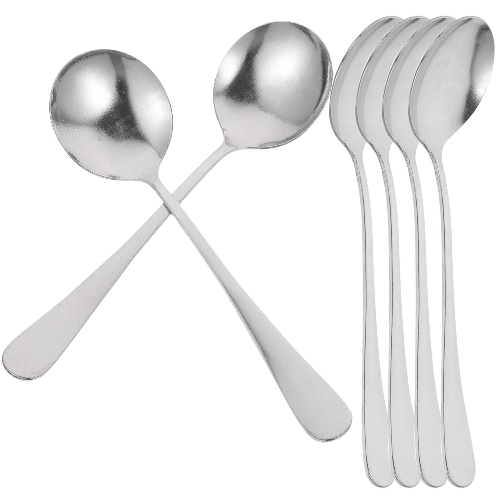 6Pcs Stainless Steel Round Spoon Set Multi-Use Metal Spoons Bulk for Soup Dessert Coffee Stirring Soup Spoon Spoons Set