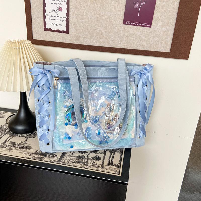 New Japanese Ribbon Pain Bag Large Capacity Ribbon Pain Bag Bow Transparent Baby Bag
